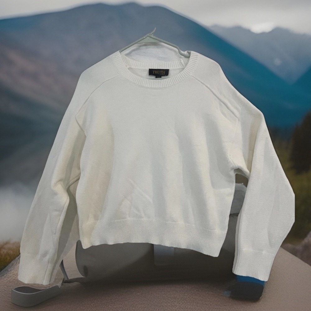 TRUTH By Republic Sweater Womens M White Rayon Blend Crewneck Pullover Knit